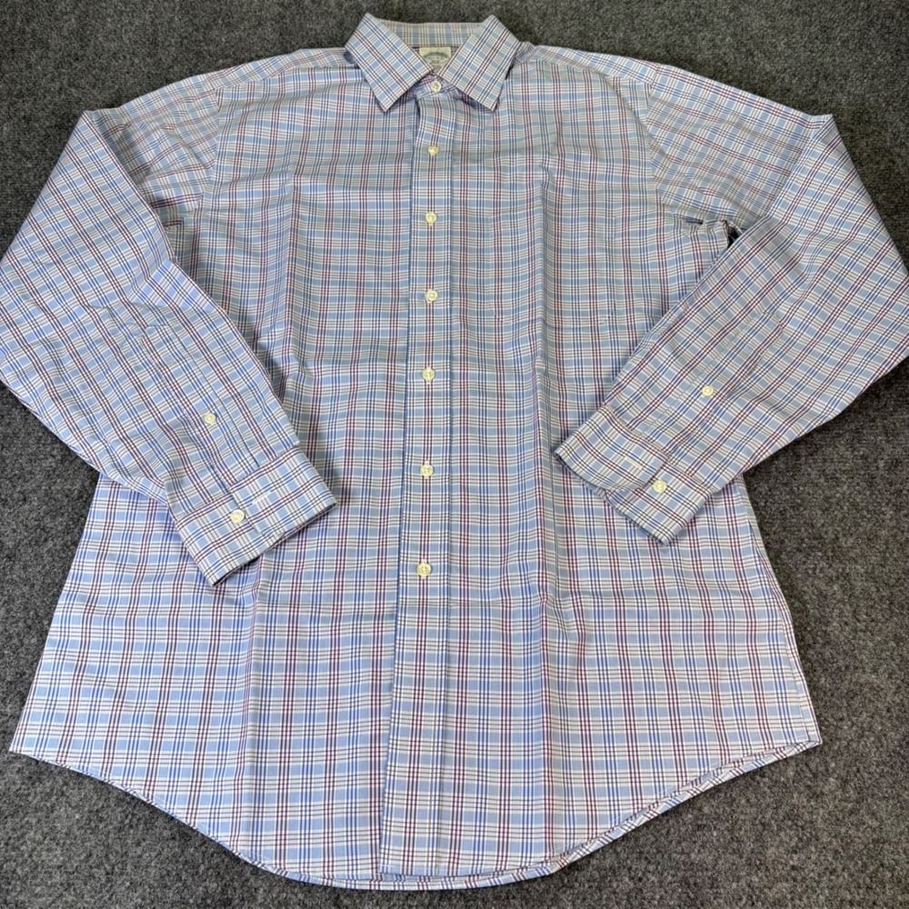 Brooks Brothers 346 Shirt Mens 15.5 34/35 Purple Plaid Slim Fit Non-Iron Cotton